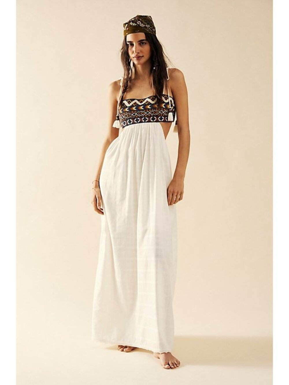 NWT Free People Boho Beaded Maxi Dress | Folk Gypsy Festival Cottagecore Dress S